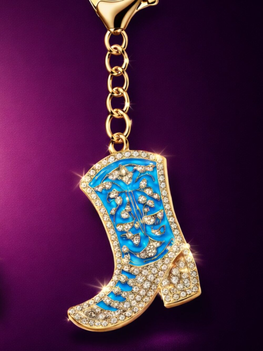 Rhinestone Cowboy Boot Keychain Set of 3 โ Western Bling Crystal Bag Charms - Picture 6 of 6